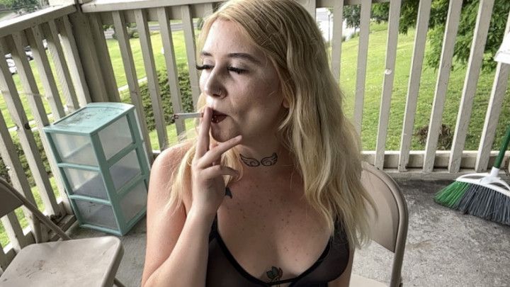 Goth slut smoking and teasing