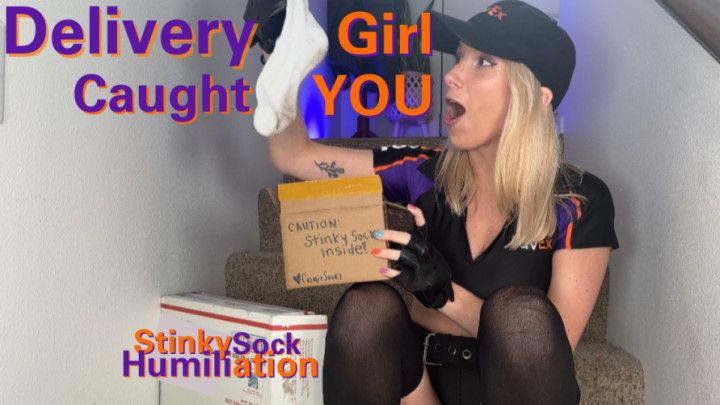 Delivery Girl Caught You! Stinky Sock Humiliation