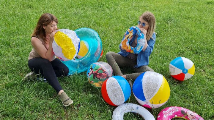 beauties inflate toys with their mouths