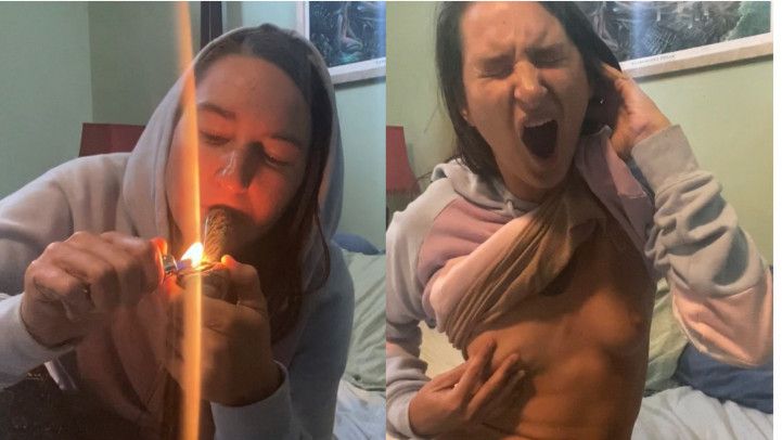 Yawning Smoke Small Boobs Touch