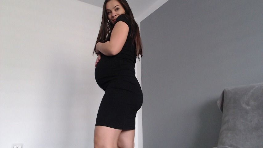 horny pregnant black dress dildo play