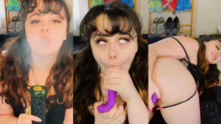 cute teen smokes and loves her dildo