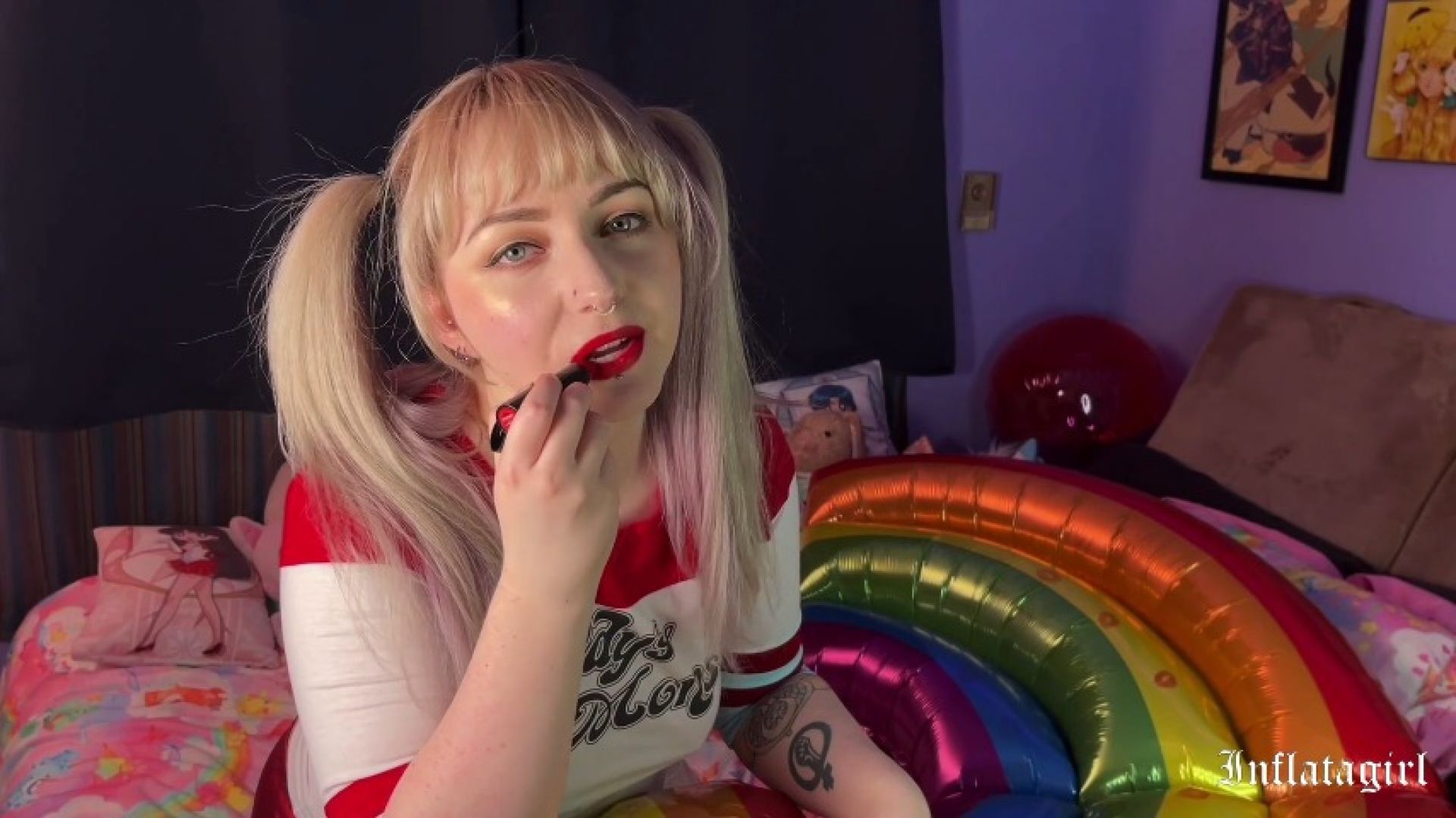 Harley Kisses and Teases Your Rainbow Mylar Balloons