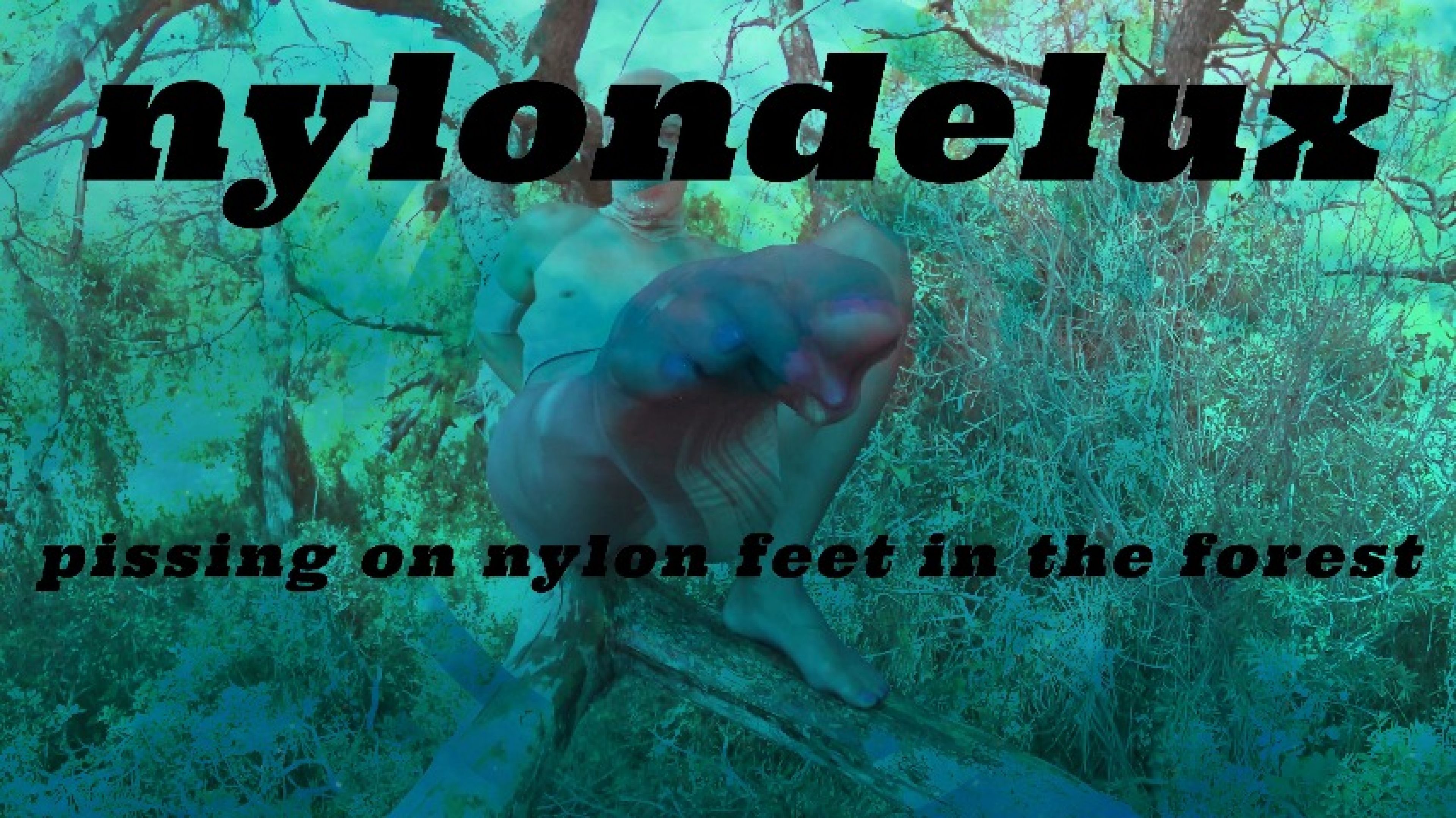 pissing on nylon feet  in the forest