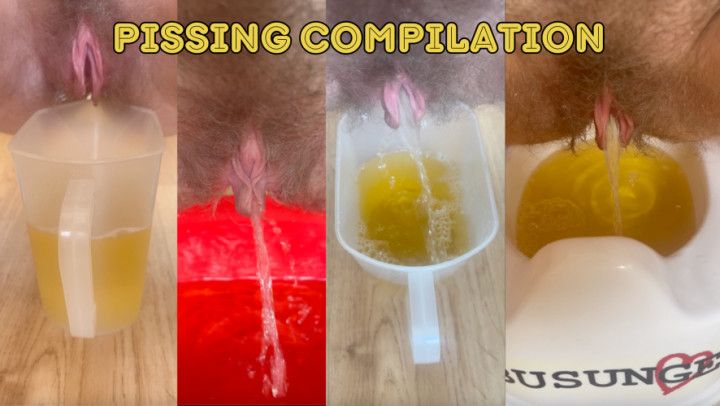 Emptying my full bladder in different containers compilation