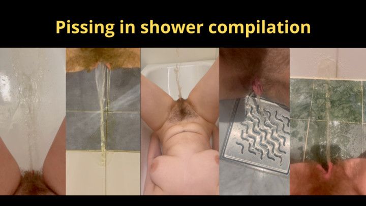 Hairy cunt pissing in shower compilation