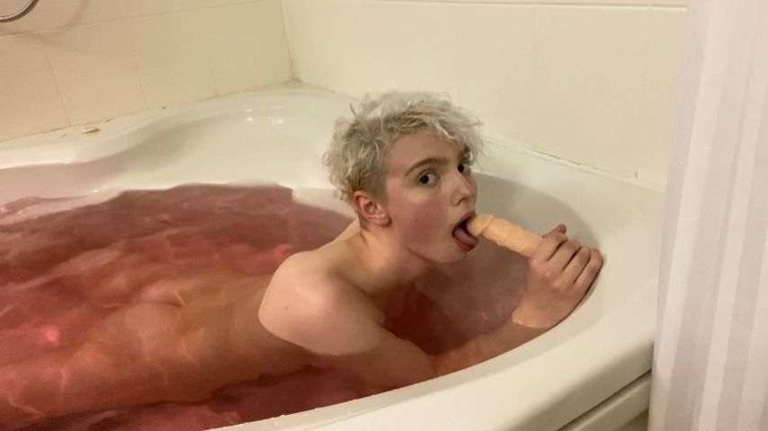 Cute Trans Twink Rides &amp; Sucks Off Dildo