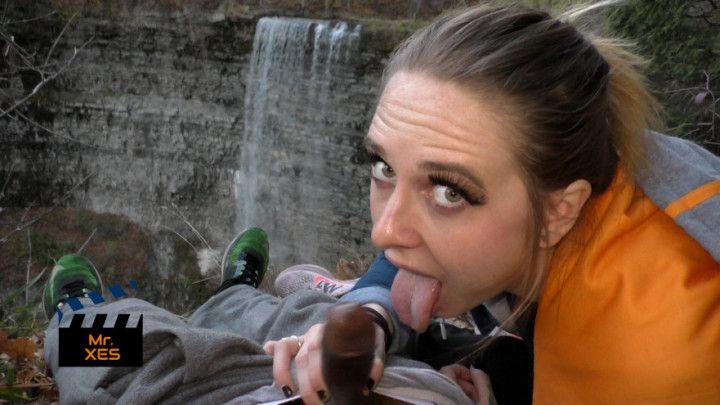 Outdoor Waterfall BlowJob Blonde Caught