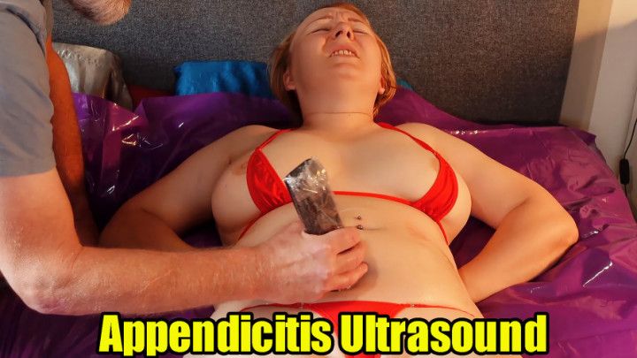 Ultrasound of appendicitis: doctor makes a painful pulpation