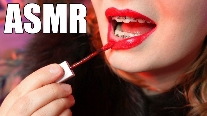 ASMR: red LIPSTICK fetish, in FUR