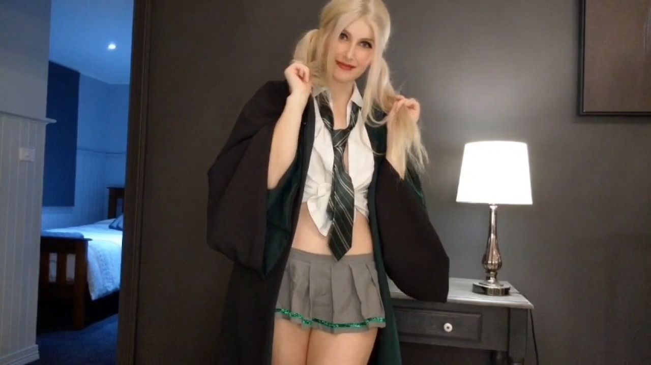 Naughty Slytherin Schoolgirl Rides Dildo