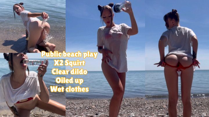 RISKY Squirting Twice on Public Beach