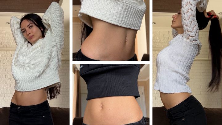 Stretch test: trying on sweaters