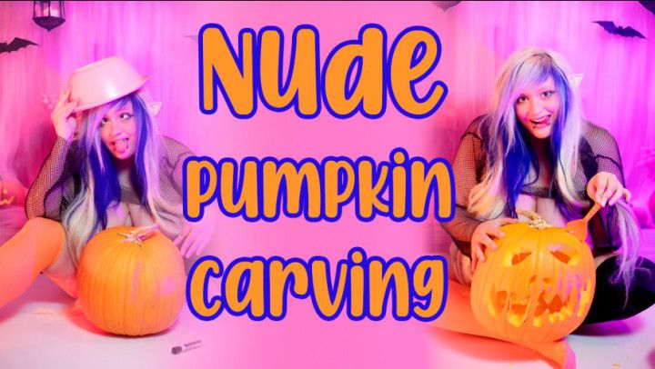 Chubby Goth GF Carves Pumpkin Nude