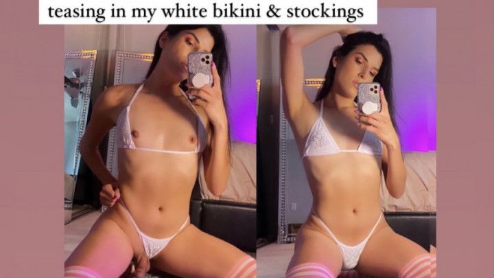 Trans girl teases in white bikini