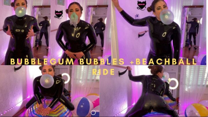 Blowing Bubbles+LatexCatsuit+Beach Balll