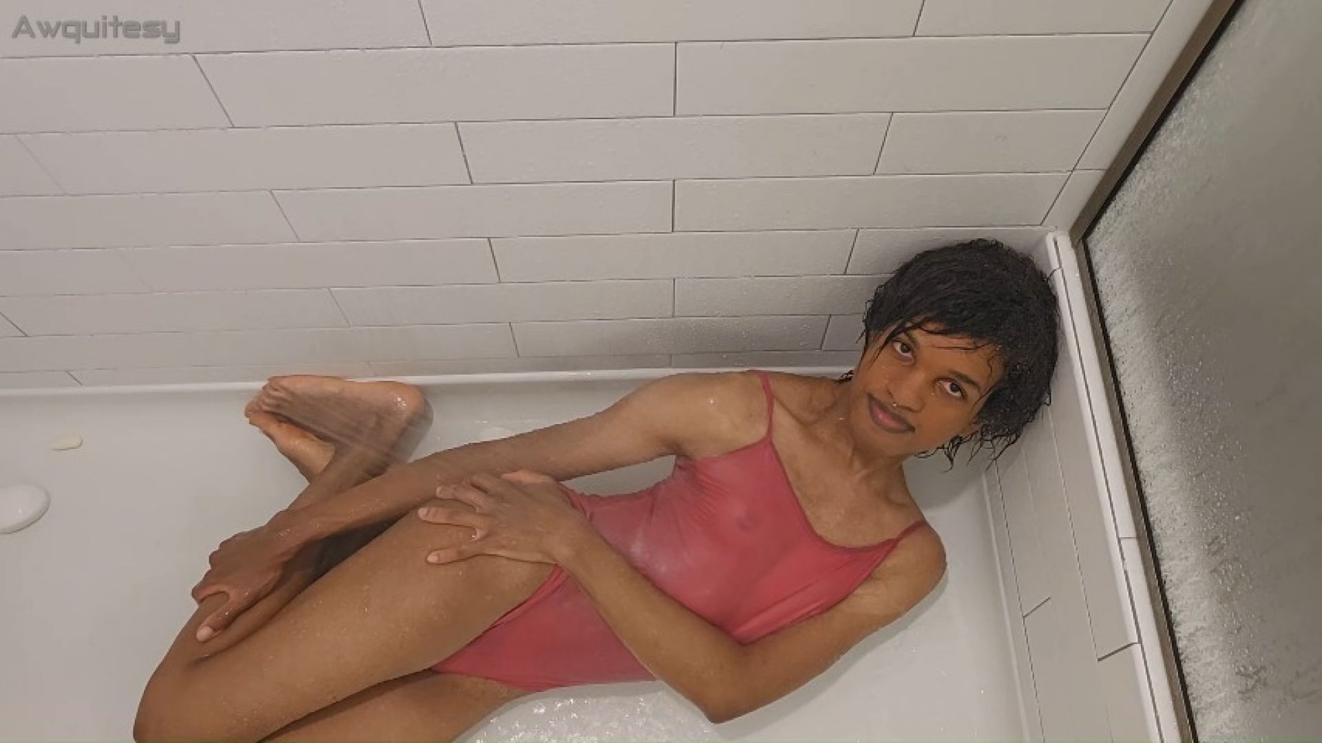 Femboy Tgirl Gone Wet: Sexy Sissy Girl eats her CUM in Bath