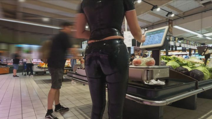 Black Jeans Latex Walk Shoppin Pee part4