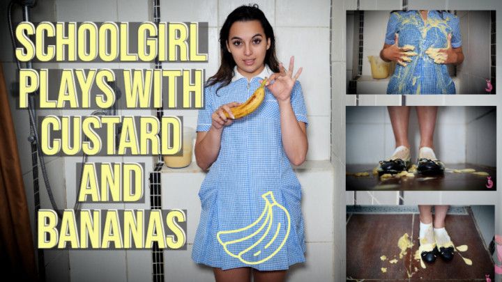 Schoolgirl Plays With Custard And Bananas