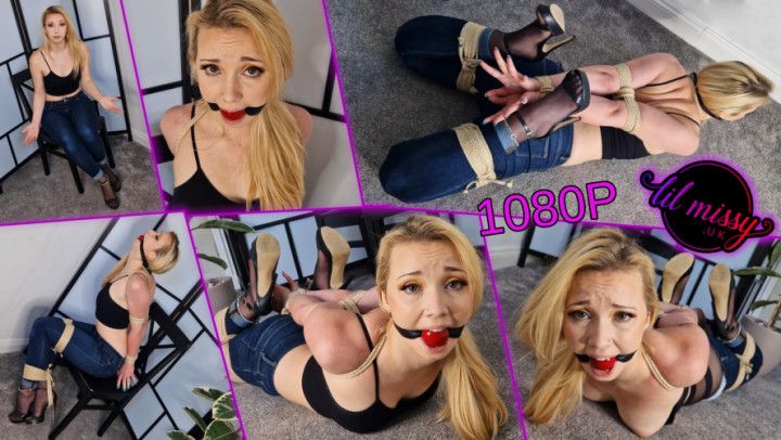 Frogtied in jeans, heels and pantyhose 1080p