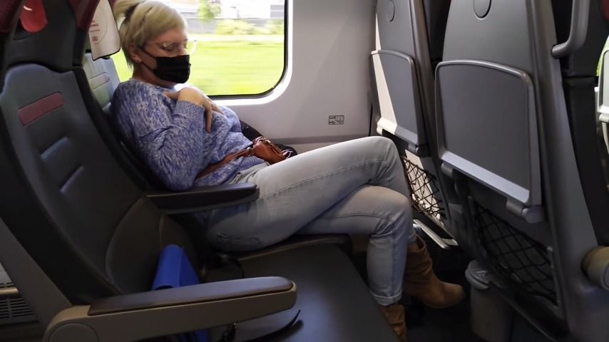 Public train crossed legs orgasm