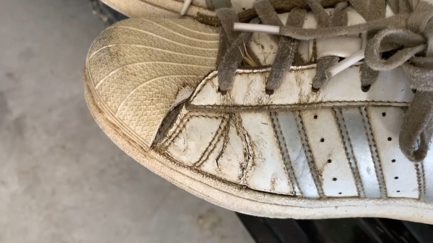 pedal pumping with very worn adidas shoe