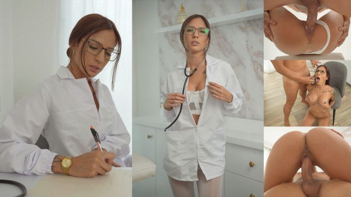 BRUNNETE DOCTOR FUCK WITH HER PATIENT CUM IN MOUTH