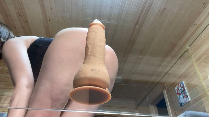 Fuck by Dildo on glas table