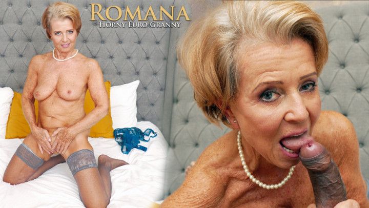 Horny Czech granny sucks black cock POV