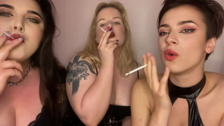 3 dommes will fill your mouth with ash - Human Ashtray POV