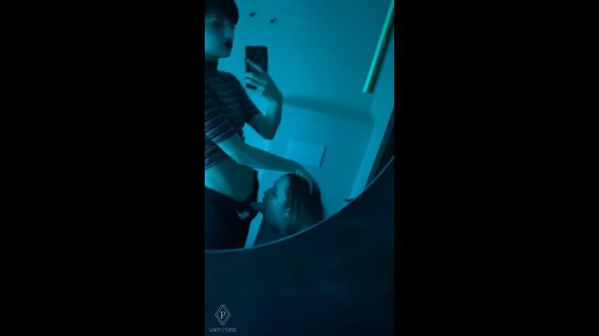 Lesbian strapon fucking in public toilet