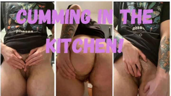 Hairy FTM Boy Cumming in the Kitchen