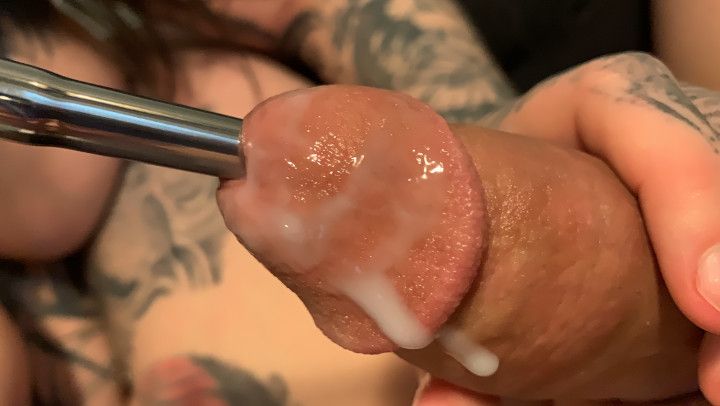 Cock sounding and drippy messy cumshot