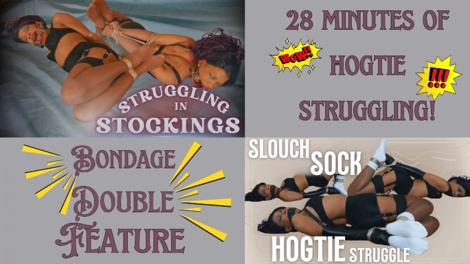 Hogtie Struggling In Stockings &amp; Slouch Socks - Double Feat