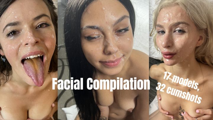 Facial Compilation - 17 Models, 32 Cumshots