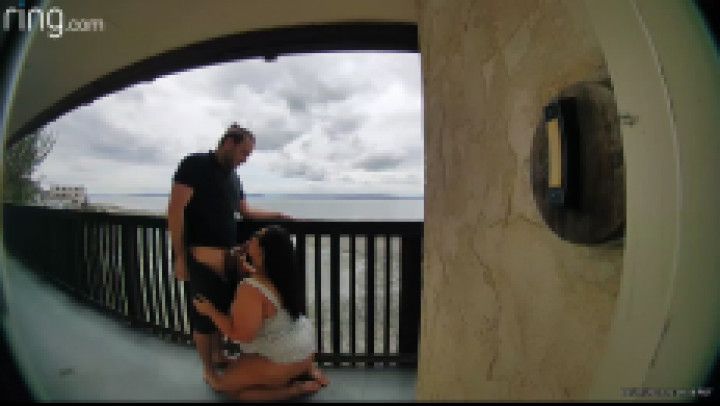 Fucking on Balcony - Ring Cam - BBW - Risky Public