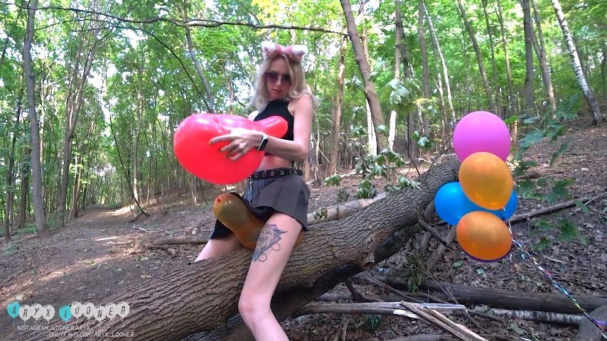 Masturbating on a balloon in the woods