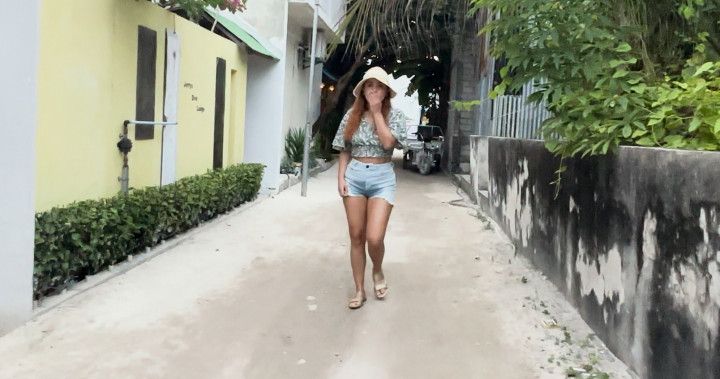 Wetting her self while walking on island