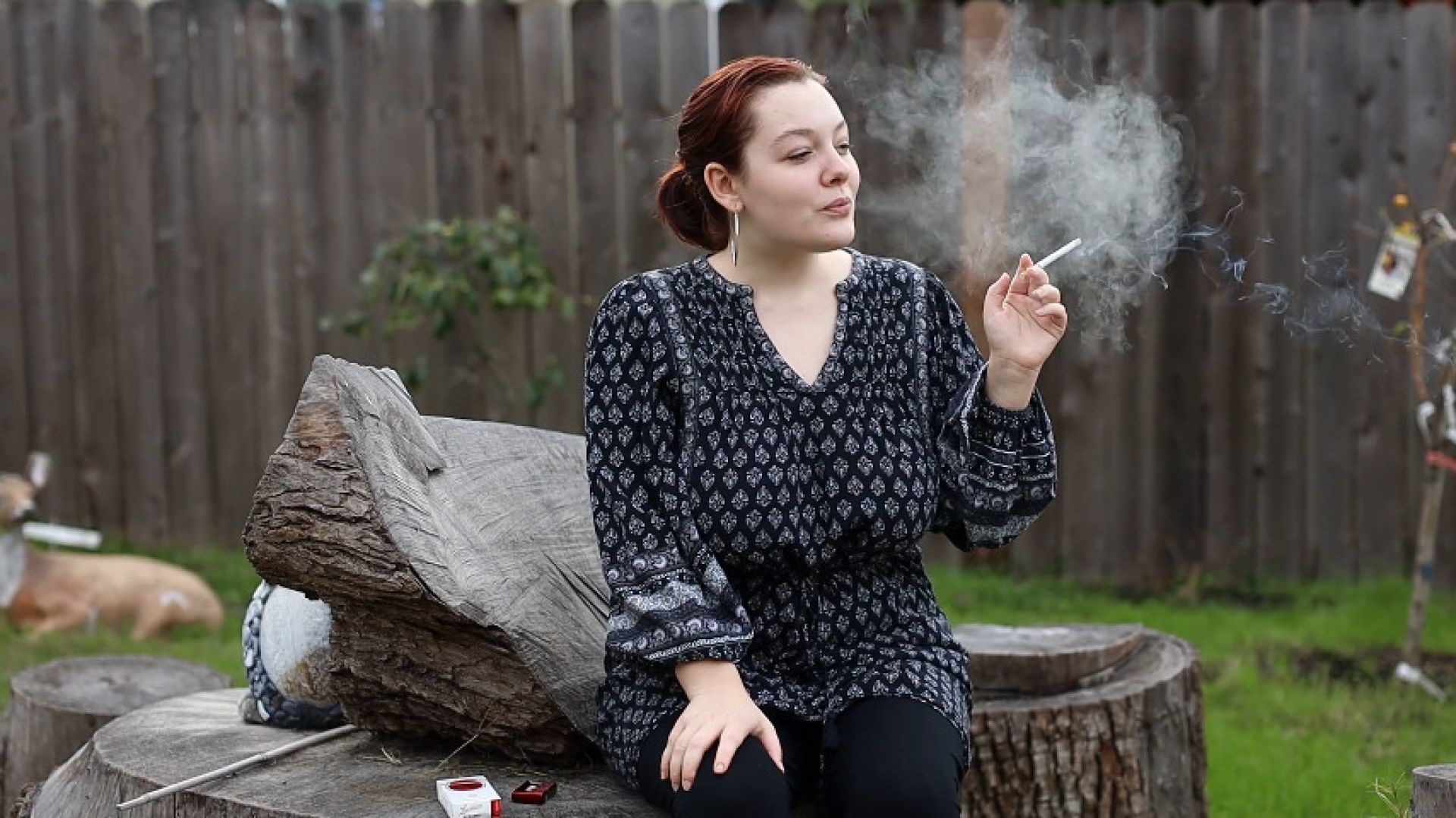 afternoon smoking in the backyard