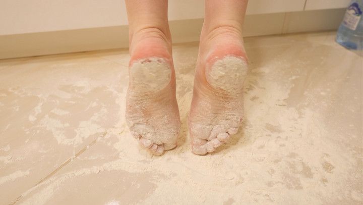 Cute teen feet in flour