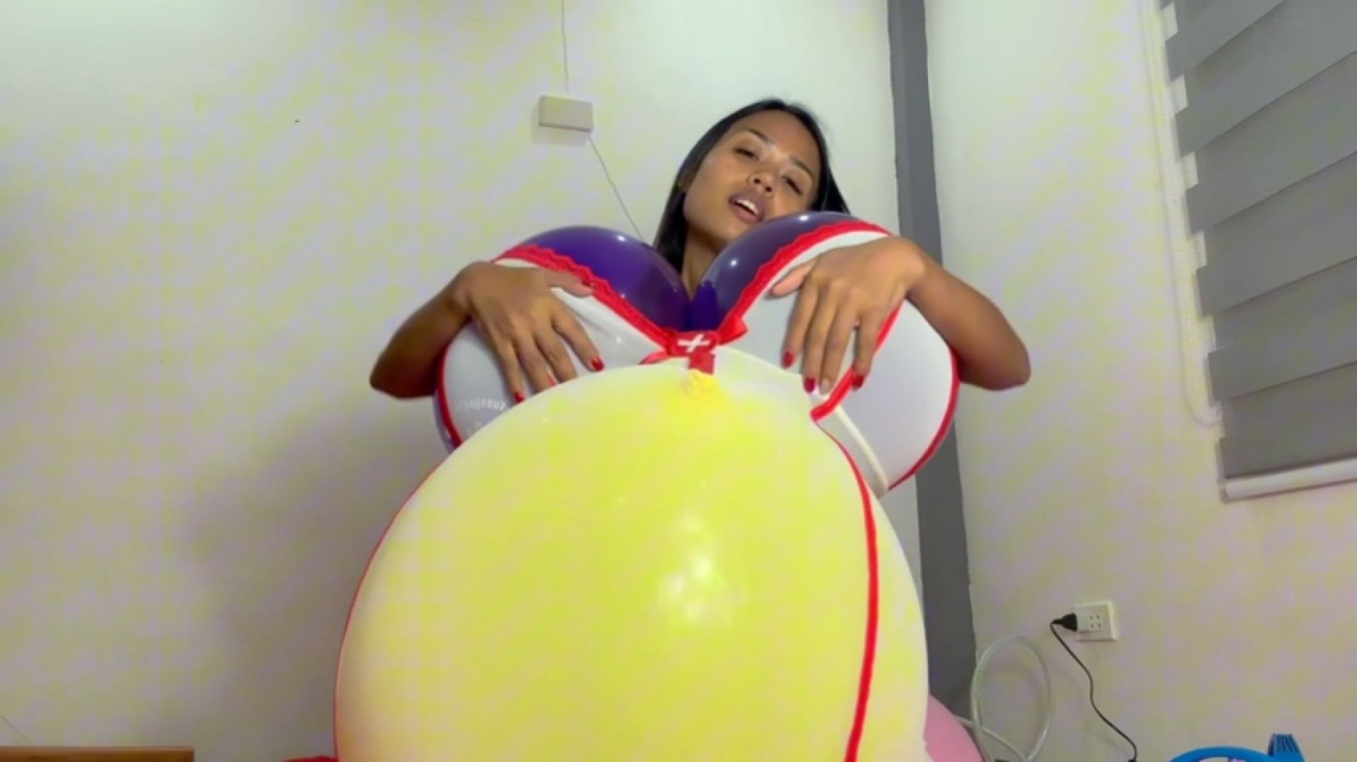 Nurse Camylle Stuffs Balloon Boobs And Tummy Riding Balloon