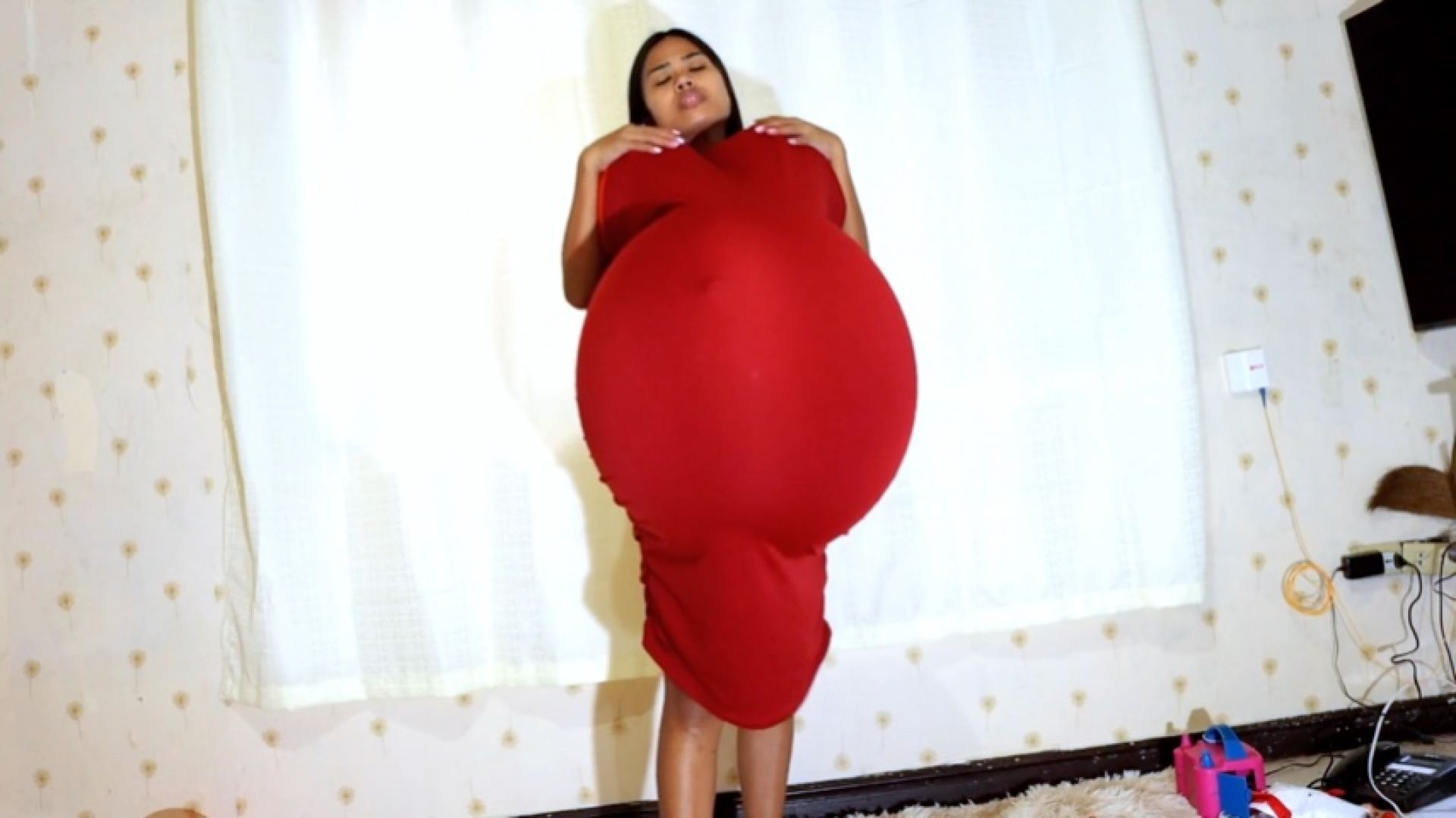 Camylle Stuffs Dress With Balloon Tummy Pregnant Role Play