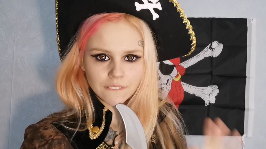 pirate masturbates pussy with a sword