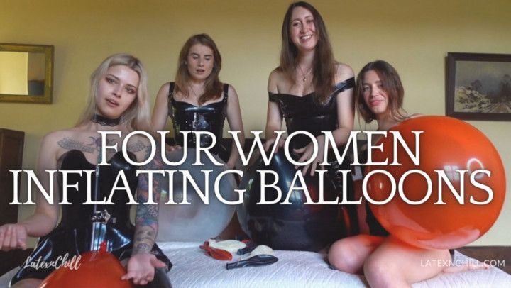 Four Women Inflating and Playing with Balloons