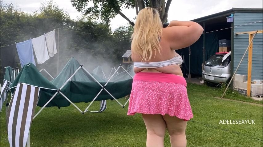 bbw adelesexyuk cleaning in her garden