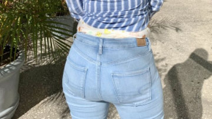 Outdoors walk and wetting in jeans