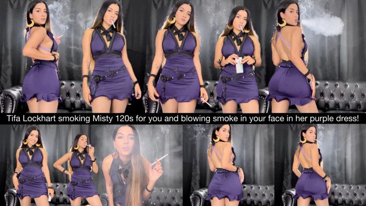 Tifa Lockhart smoking Misty 120s for you in her purple dres