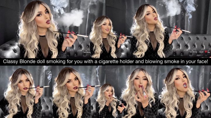 Classy Blonde doll smoking for you with a cigarette holder