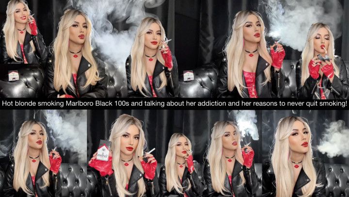 Hot blonde smoking Marlboro Black 100s and talking