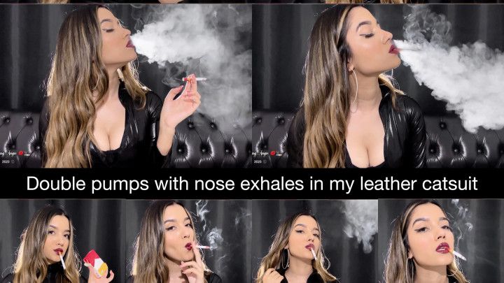 Double pumps with nose exhales in a marlboro red close up